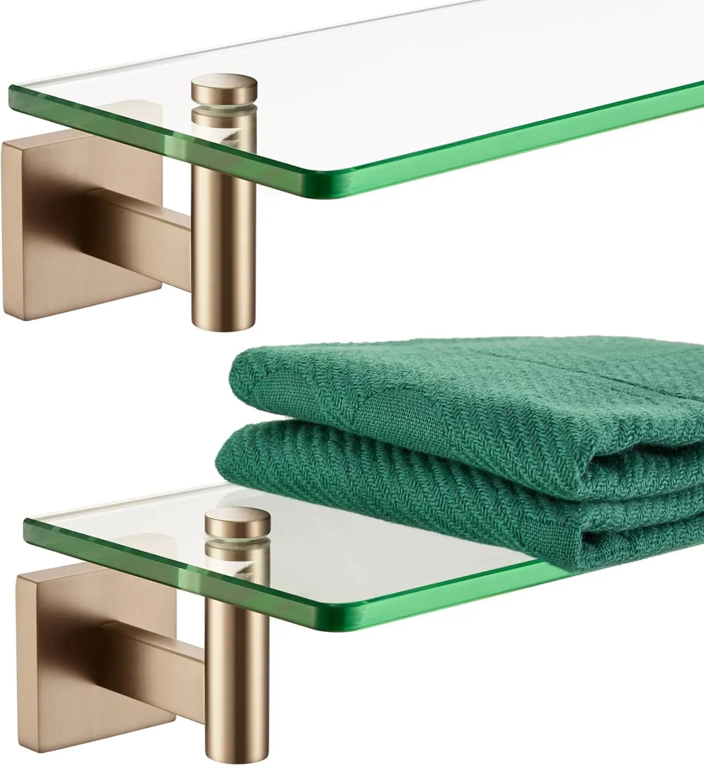 Tempered Glass Floating Shelf, Champagne Bronze, 20-Inch Wall Mounted Storage for Bathroom Decor, 2 Pack