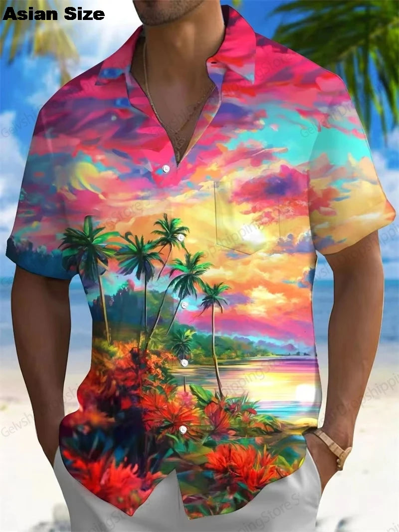 2025 Moon Star Hawaiian Shirt Men Women Fashion Casual Hawaiian Sea Shirts Short Sleeve Button Blouse Festive Holiday Tops