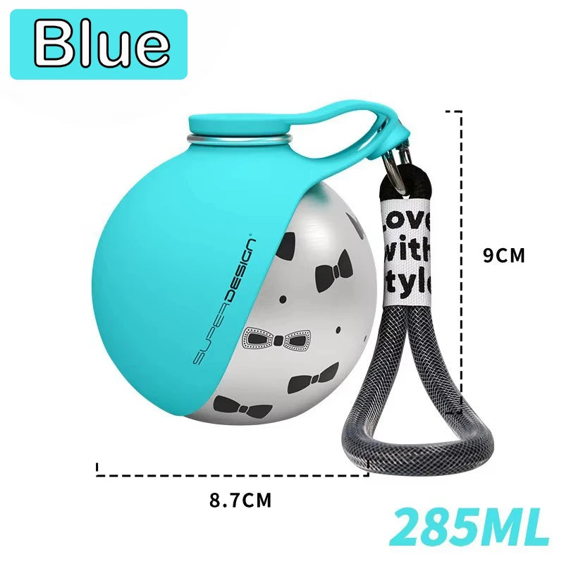 2-in-1 Portable Dog Water Bottle 285ML Stainless Steel&Silicon Leak-Proof Compact Dog Outside Travel Water Bottle for Small Dogs