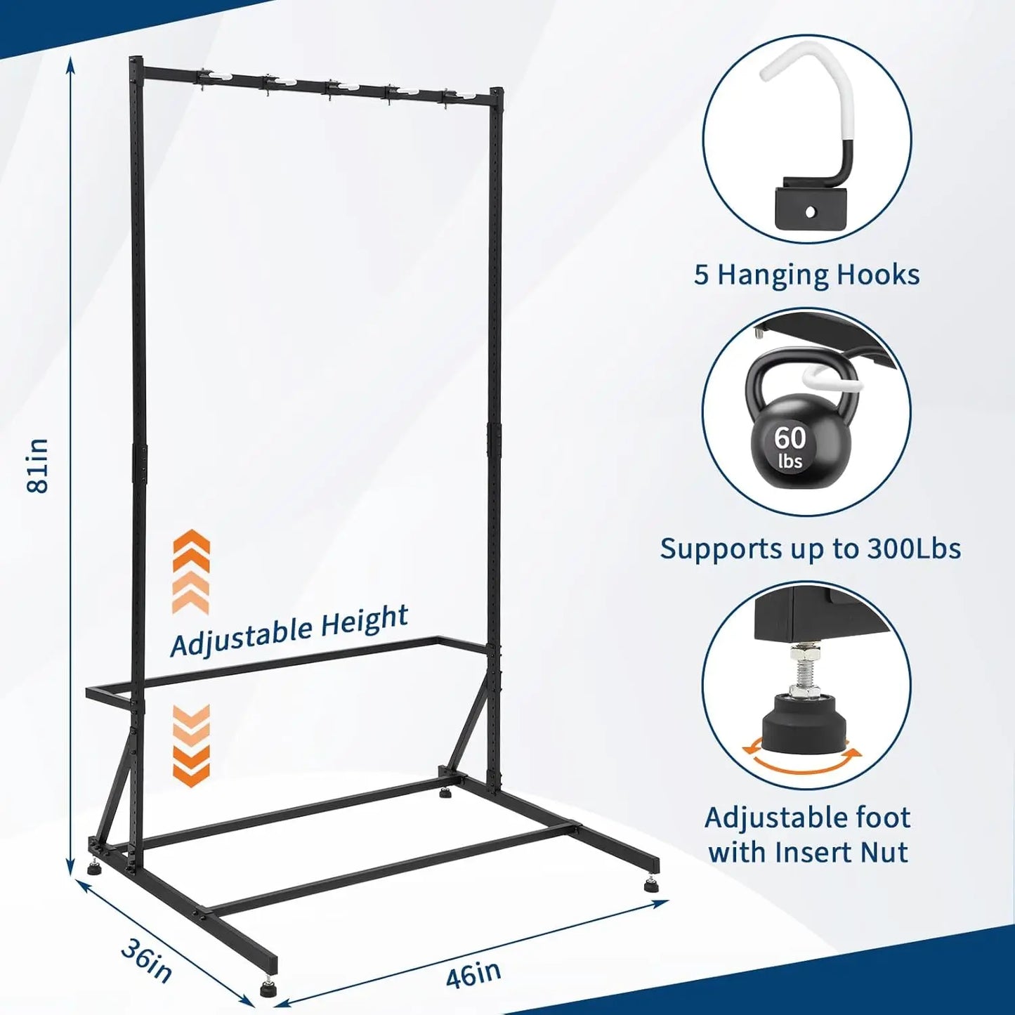 Freestanding Bike Stand for Garage, 5 Bike Storage Rack Vertical Bike Storage Stand Adjustable Height, Up to 300Lbs for Backyard
