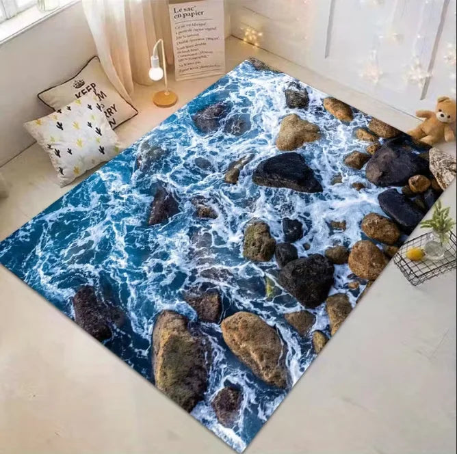 Flannel Printed 3D Sinkhole Ship Rug Ocean Adventure Theme Living Room Carpet Soft Fleece Floor Mat Home Decor Unique Area Rugs