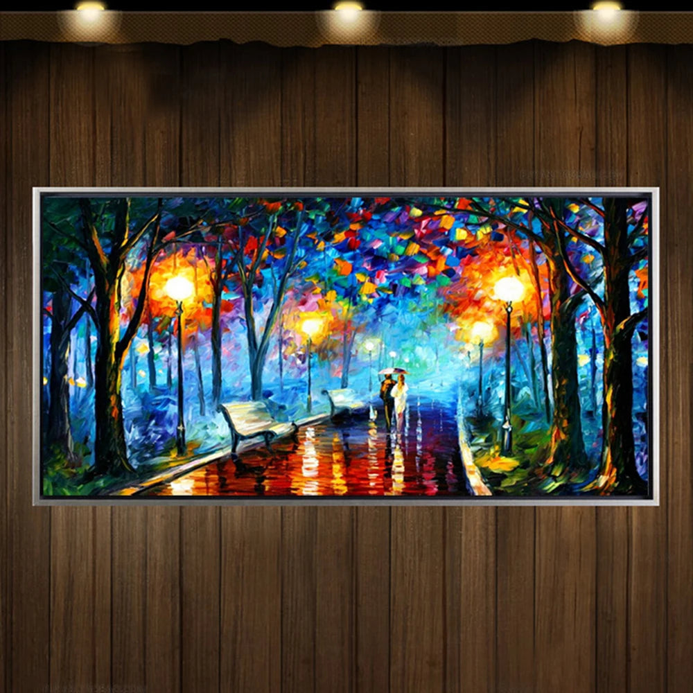 Arthyx,Handpainted Night Knife Oil Painting On Canvas,Wall Art,Modern Abstract Landscape Picture For Living Room Home Decoration