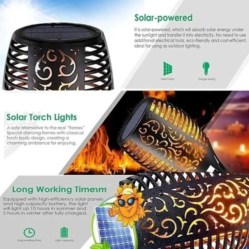 1-12PCS 12LED Solar Flame Torch Lights Flickering Light Waterproof Garden Decoration Outdoor Lawn Path Yard Patio Floor Lamp