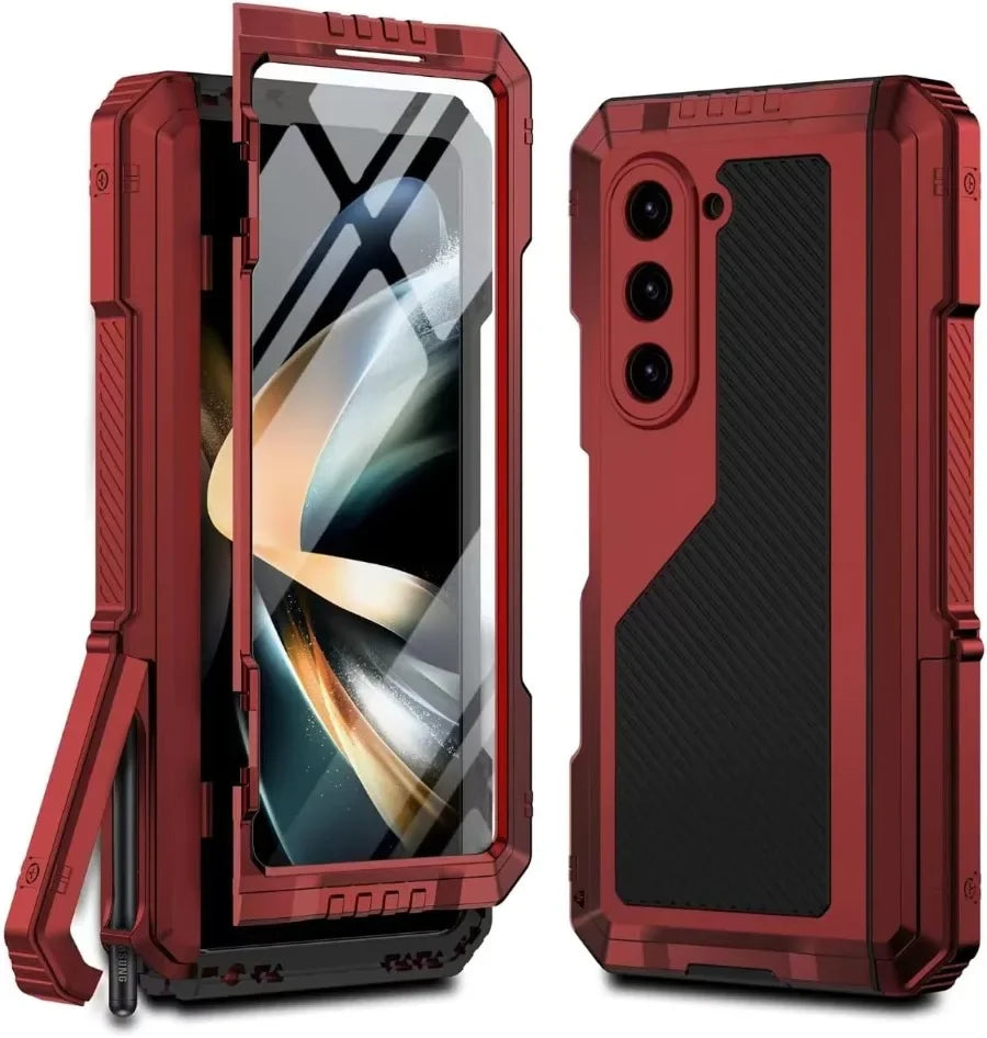 3 Layers Heavy Duty Metal Phone Case For Samsung Z Fold 7 6 5 4 Shockproof Aluminium Silicone Cover With Stand Screen Soft Film