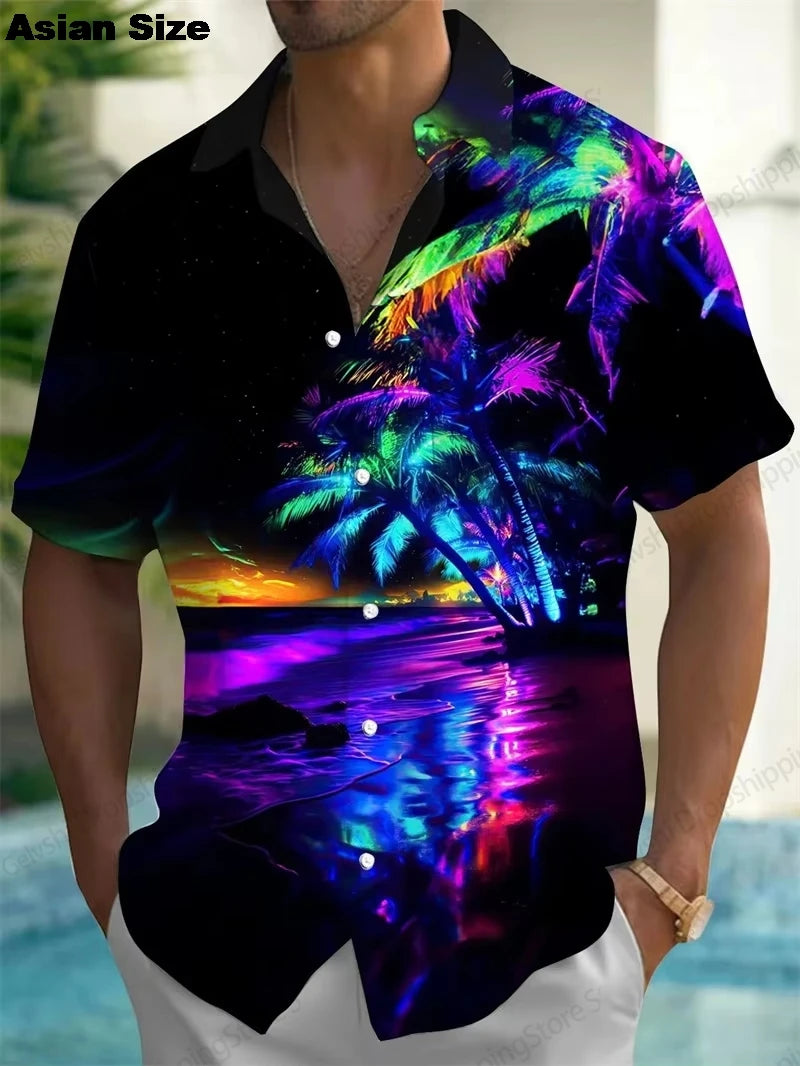 2025 Moon Star Hawaiian Shirt Men Women Fashion Casual Hawaiian Sea Shirts Short Sleeve Button Blouse Festive Holiday Tops