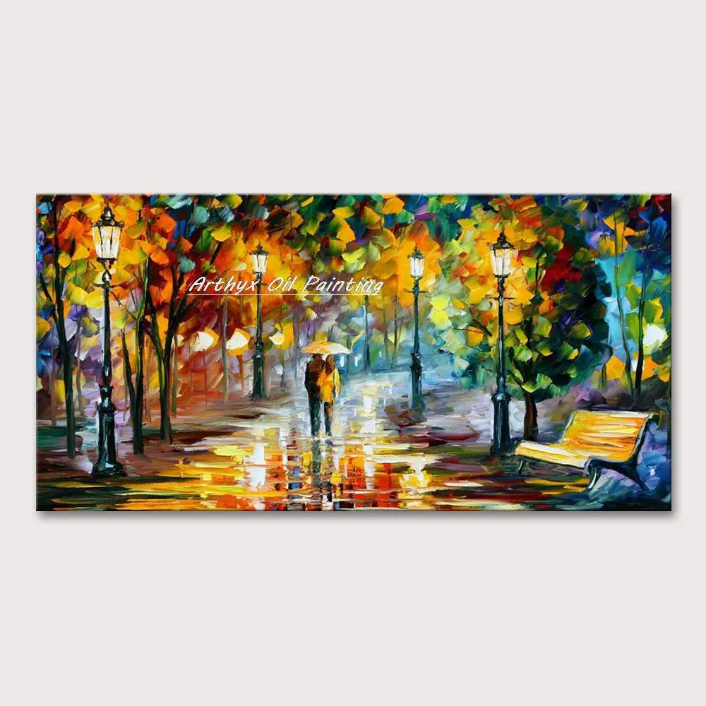 Arthyx,Handpainted Night Knife Oil Painting On Canvas,Wall Art,Modern Abstract Landscape Picture For Living Room Home Decoration