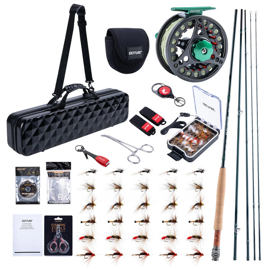 Goture 4-Piece Fly Rod Set Combo with Fly Rod & Gear Case,Pre-Spooled Reel, Fly Line, Flies, Leader, Tippet, Forceps, Nipper Kit