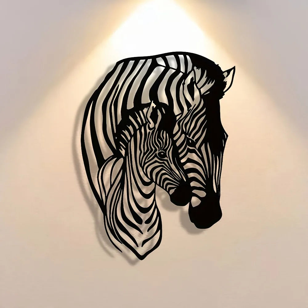 Elegant Minimalist Zebra Family Metal Wall Art - Perfect for Home, Office, and Cafe Decor | Modern Craft Sign