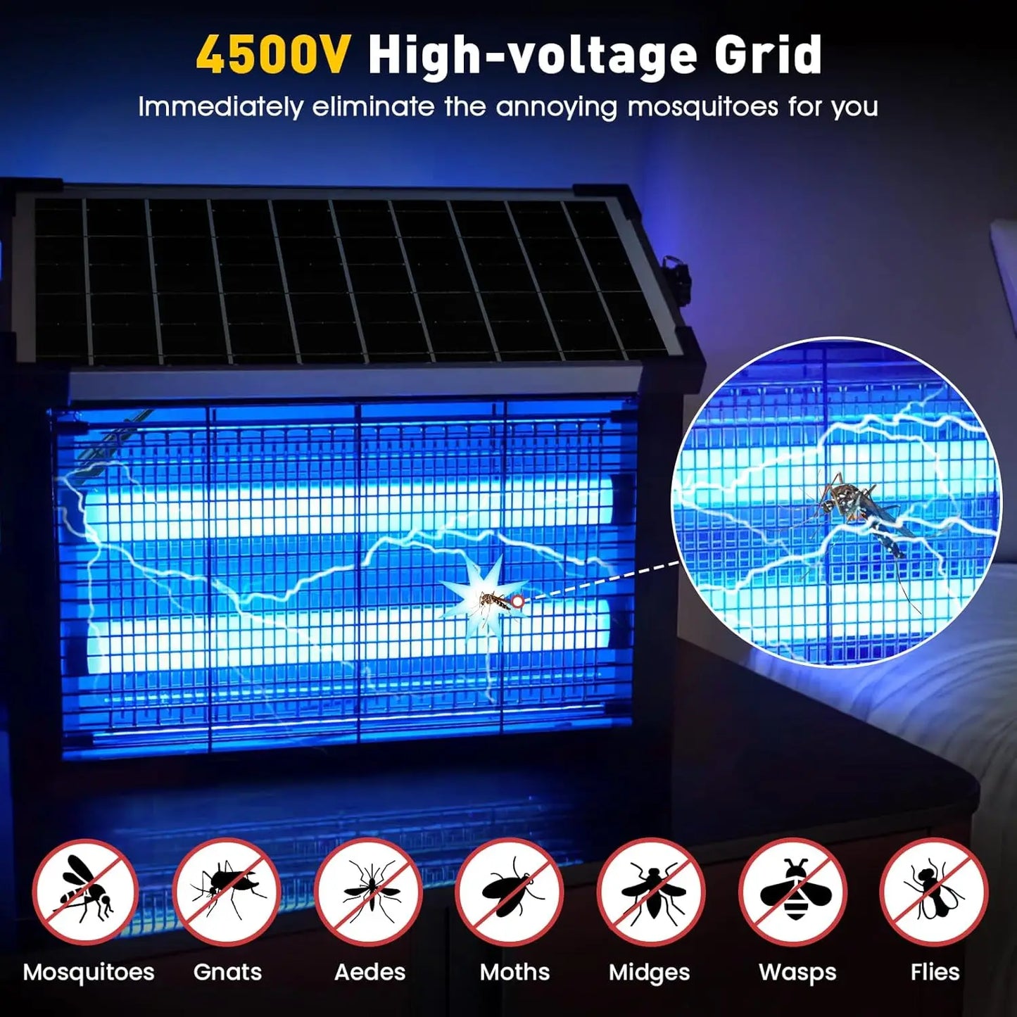 JOYINLED Outdoor Waterproof Portable Mosquito Trap 16/20/40W Solar Bug Zapper Outdoor Mosquito Zapper for Backyard Patio Camping