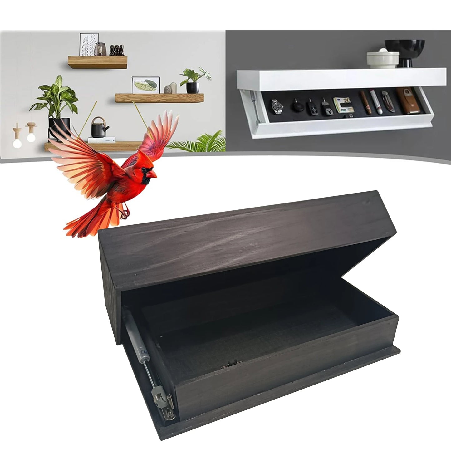 Wooden Concealed Floating Shelf with Secret Compartment Display Cabinet Rack Wall-Mounted Hidden Shelves for Home Decor
