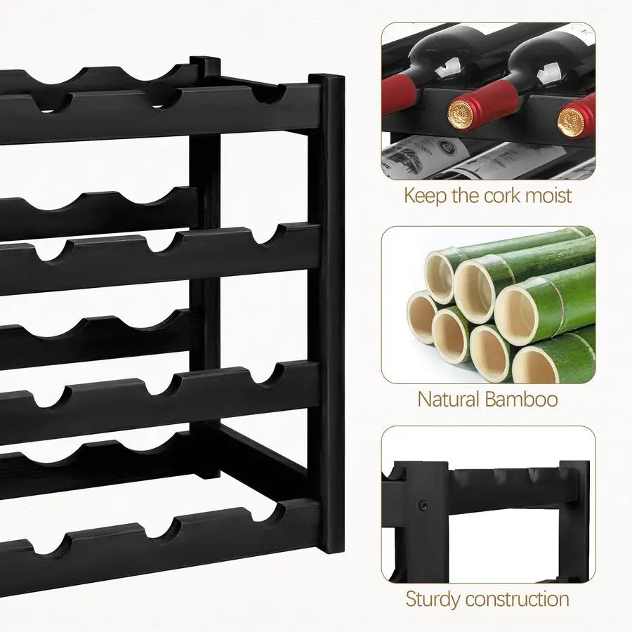 Wine Rack, 4Tier Bamboo Wine Racks Countertop,Sturdy and Durable Wine Storage Cabinet Shelf,16 Bottles Wine Holder for Kitchen P