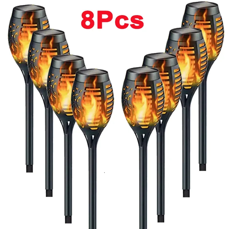 1-12PCS 12LED Solar Flame Torch Lights Flickering Light Waterproof Garden Decoration Outdoor Lawn Path Yard Patio Floor Lamp