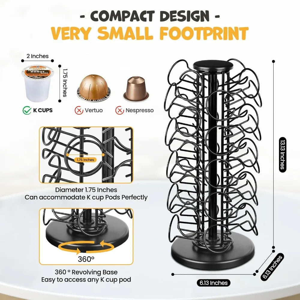 K-cup storage rack, rotating K-cup rack, coffee capsule organizer, no assembly required, black (holds 40 capsules).