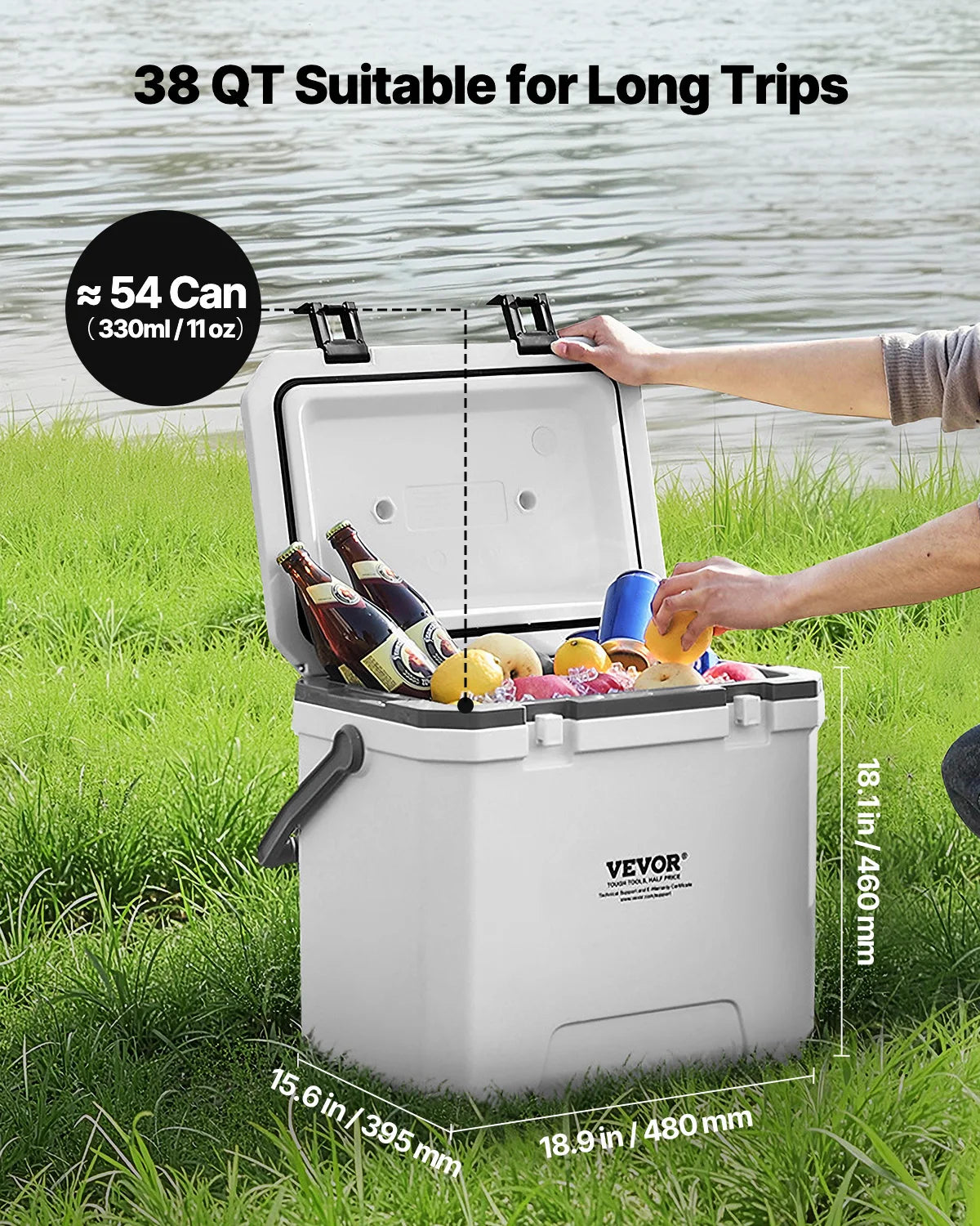 VEVOR Portable Cooler 21/26/38QT Hard Cooler with Ice Retention Heavy-Duty Handles and Cup Holder Suitable for Family Picnics