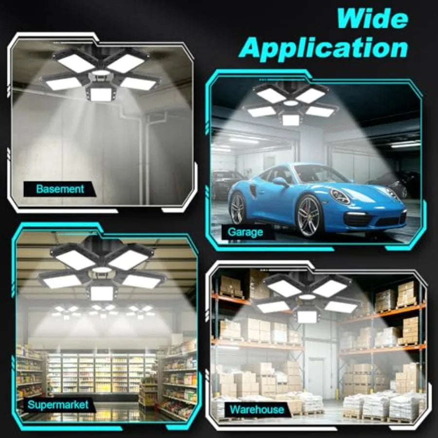 LED Garage Lights 2 Pack, Ceiling LED Shop Light 180W 18000LM 6500K Screw in Led Light with 5+1 Deformable Panels, Bright Led L