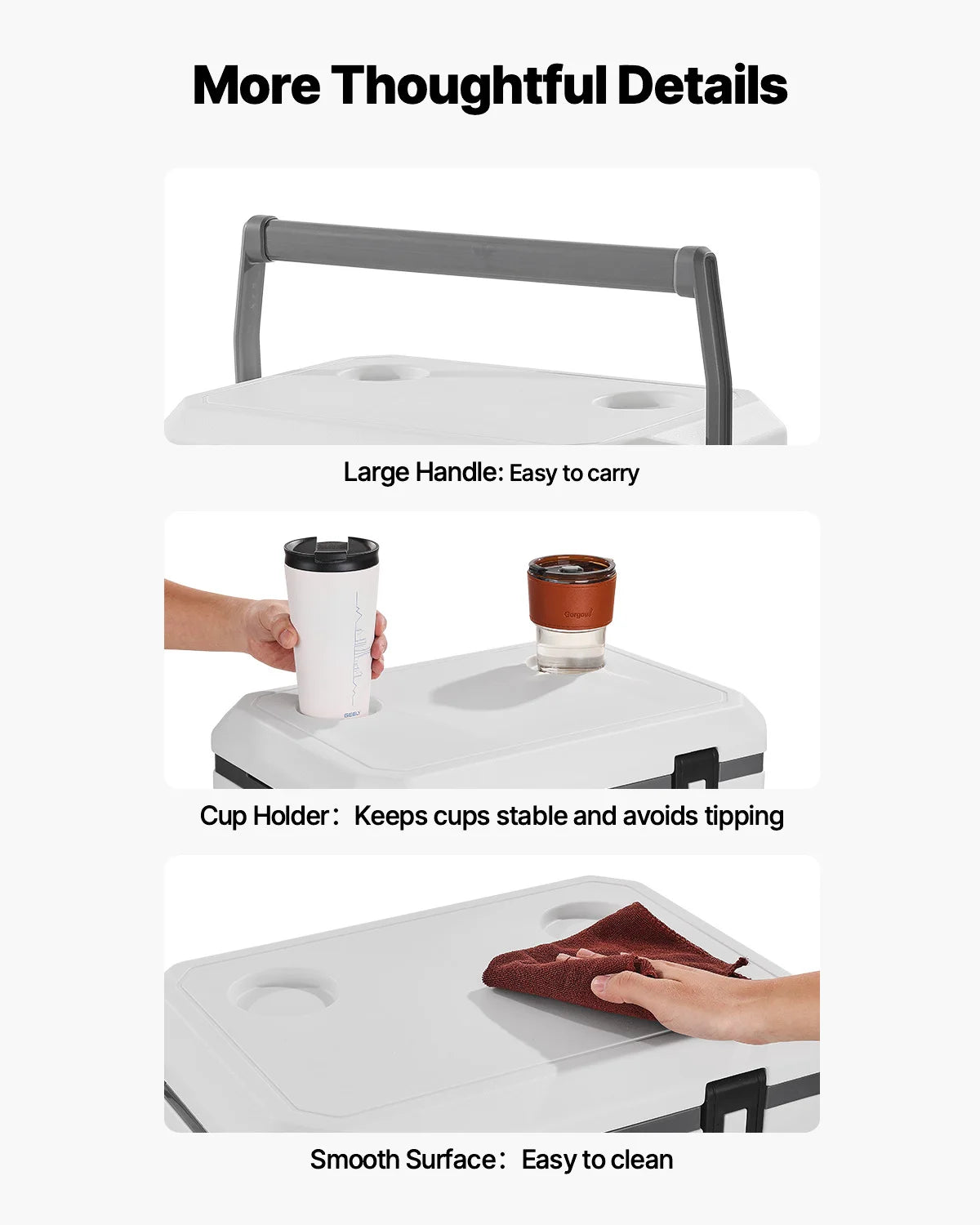 VEVOR Portable Cooler 21/26/38QT Hard Cooler with Ice Retention Heavy-Duty Handles and Cup Holder Suitable for Family Picnics