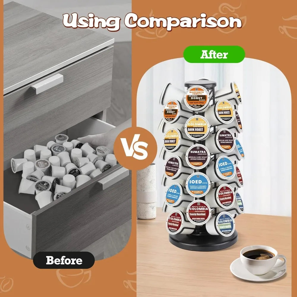 K-cup storage rack, rotating K-cup rack, coffee capsule organizer, no assembly required, black (holds 40 capsules).