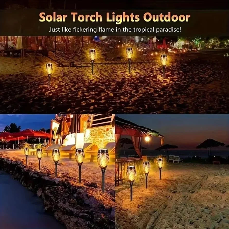 1-12PCS 12LED Solar Flame Torch Lights Flickering Light Waterproof Garden Decoration Outdoor Lawn Path Yard Patio Floor Lamp