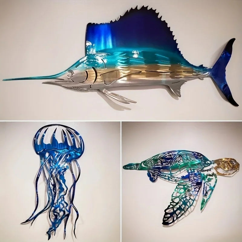 Metal Crafts Swordfish Jellyfish Turtle Home Decoration Art Wall Decoration Ornaments Popular Iron Art, Wall decoration, Artwork