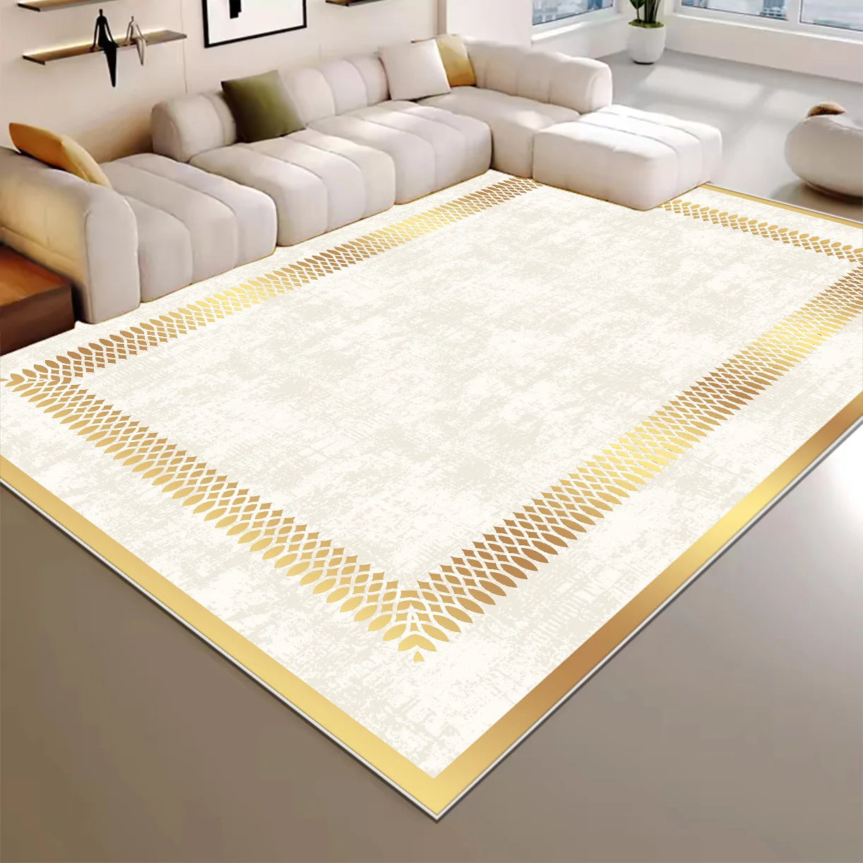 High-end Luxury Living Room Carpet 200x300cm Large Area Rugs Room Decor Golden Floor Mats Washable European Tatami Mat Non-slip