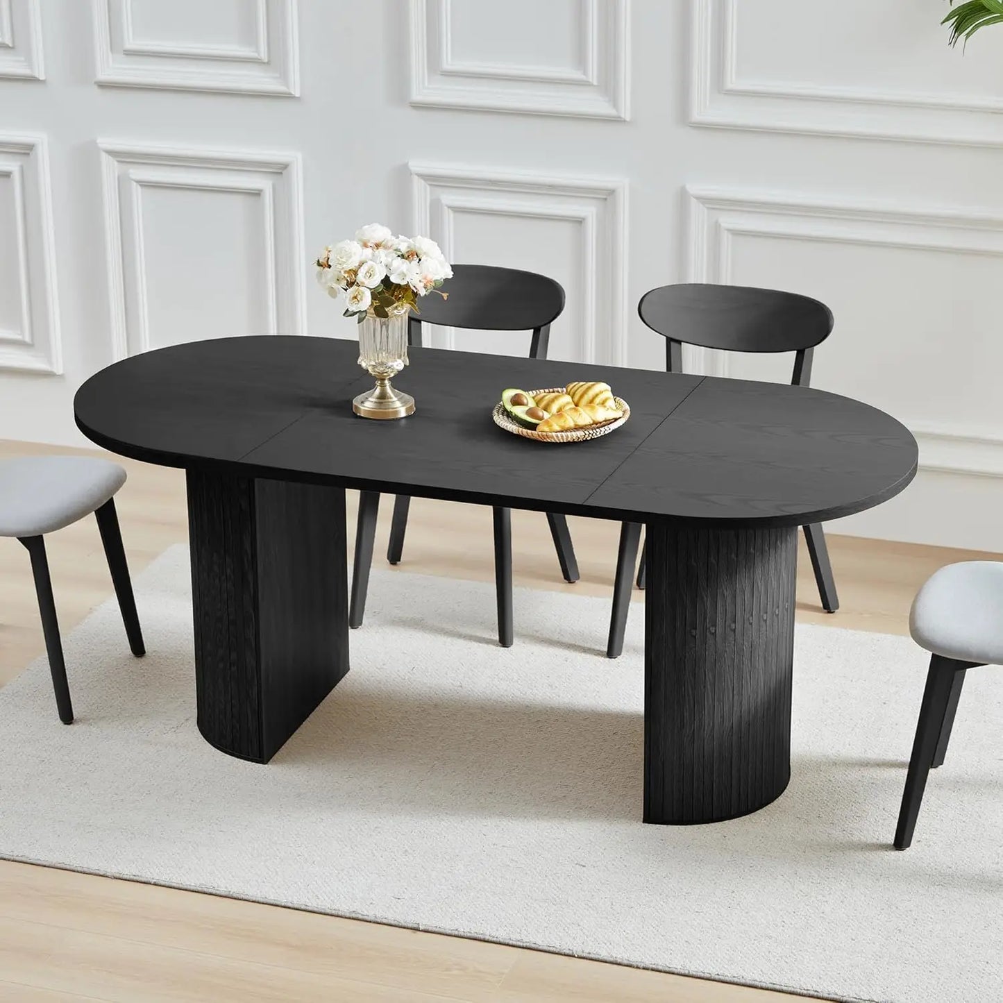 Extendable Dining Table 41-78in Seats 4-8 Round Expandable Kitchen Fluted Base Modern Oval Dining Room Living Room, Customized