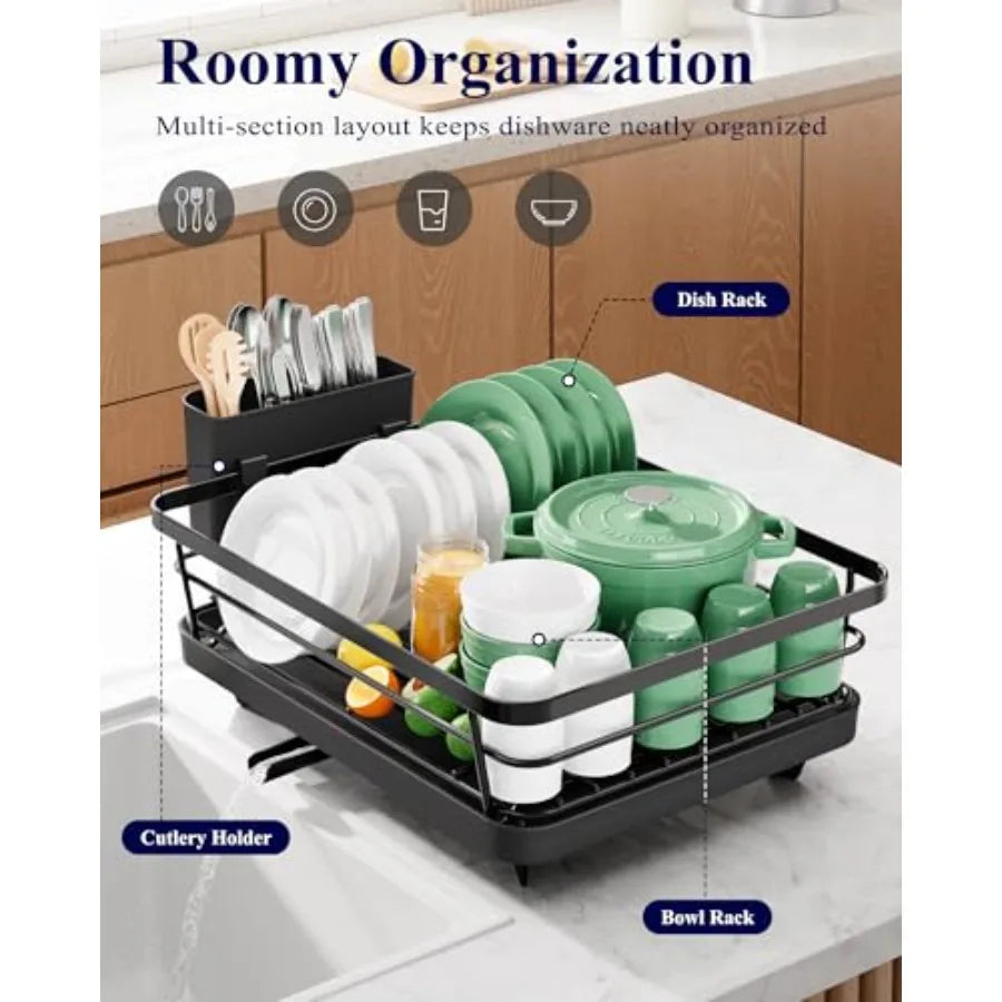 Dish Drying Rack for Kitchen Counter, Stainless Steel Sink Organization and Storage Essentials with Cutlery Holder, Home and Ap