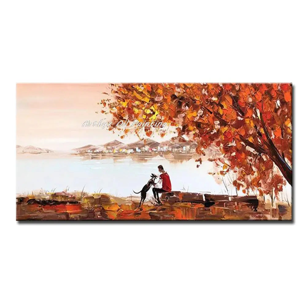 Arthyx,Handpainted Night Knife Oil Painting On Canvas,Wall Art,Modern Abstract Landscape Picture For Living Room Home Decoration