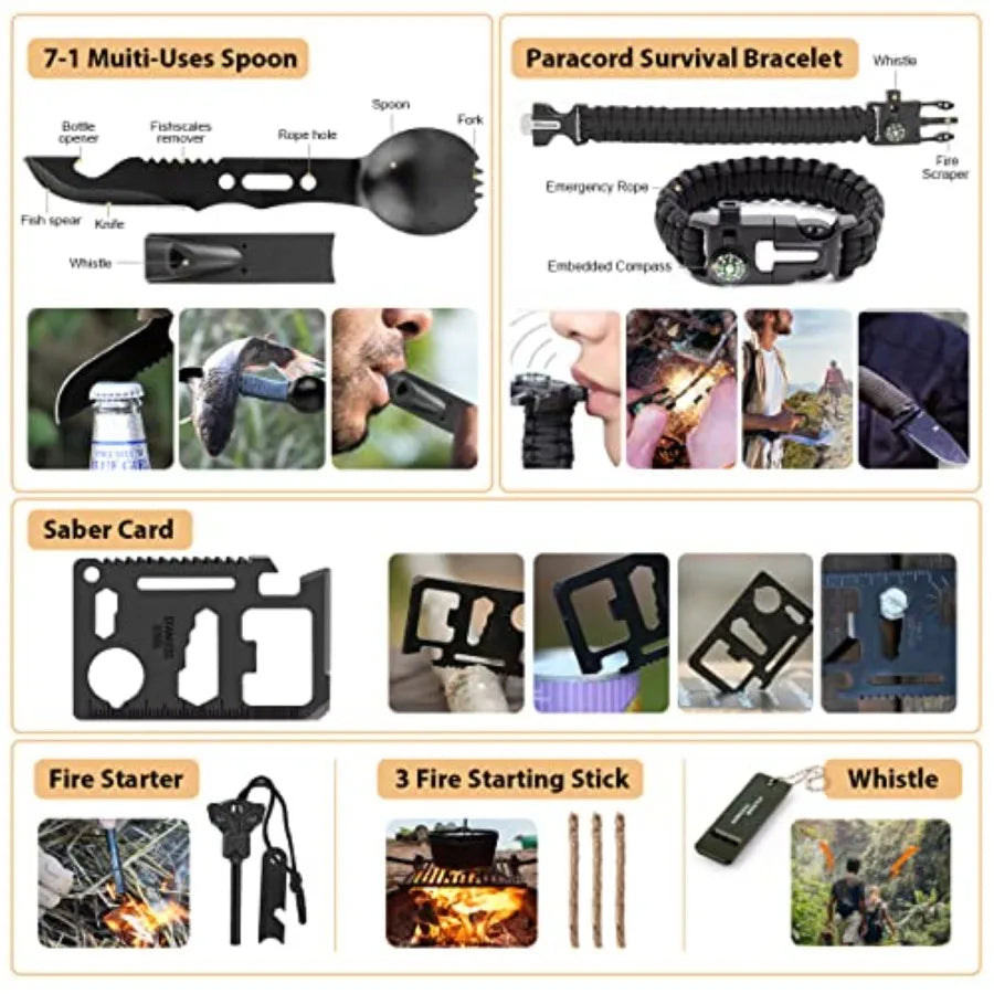 Survival Kit, 250Pcs Survival Gear First Aid Kit with Molle System Compatible Bag and Emergency Tent, Emergency Kit for Earthqu