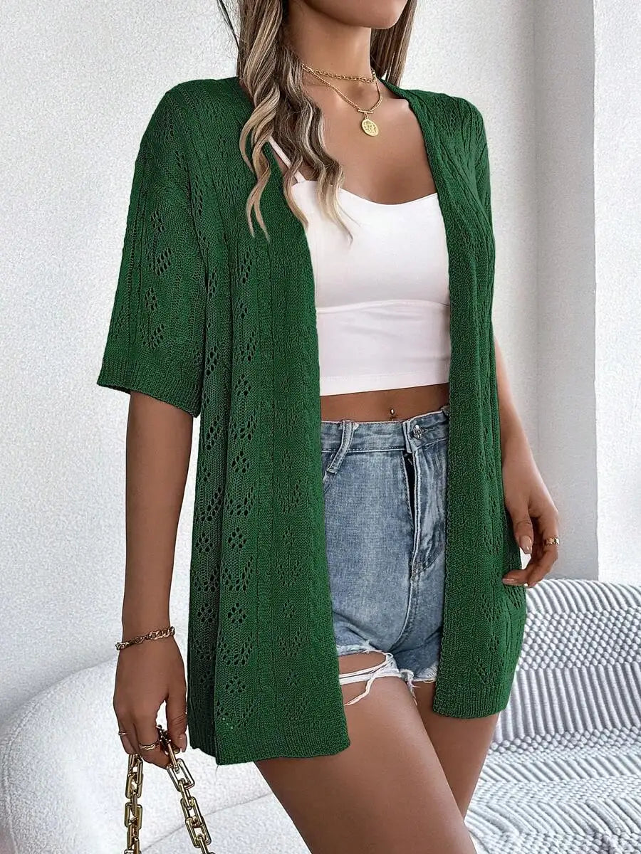 Lightweight Solid Color Hollow Out Knit Cardigan For Women Casual Spring Summer