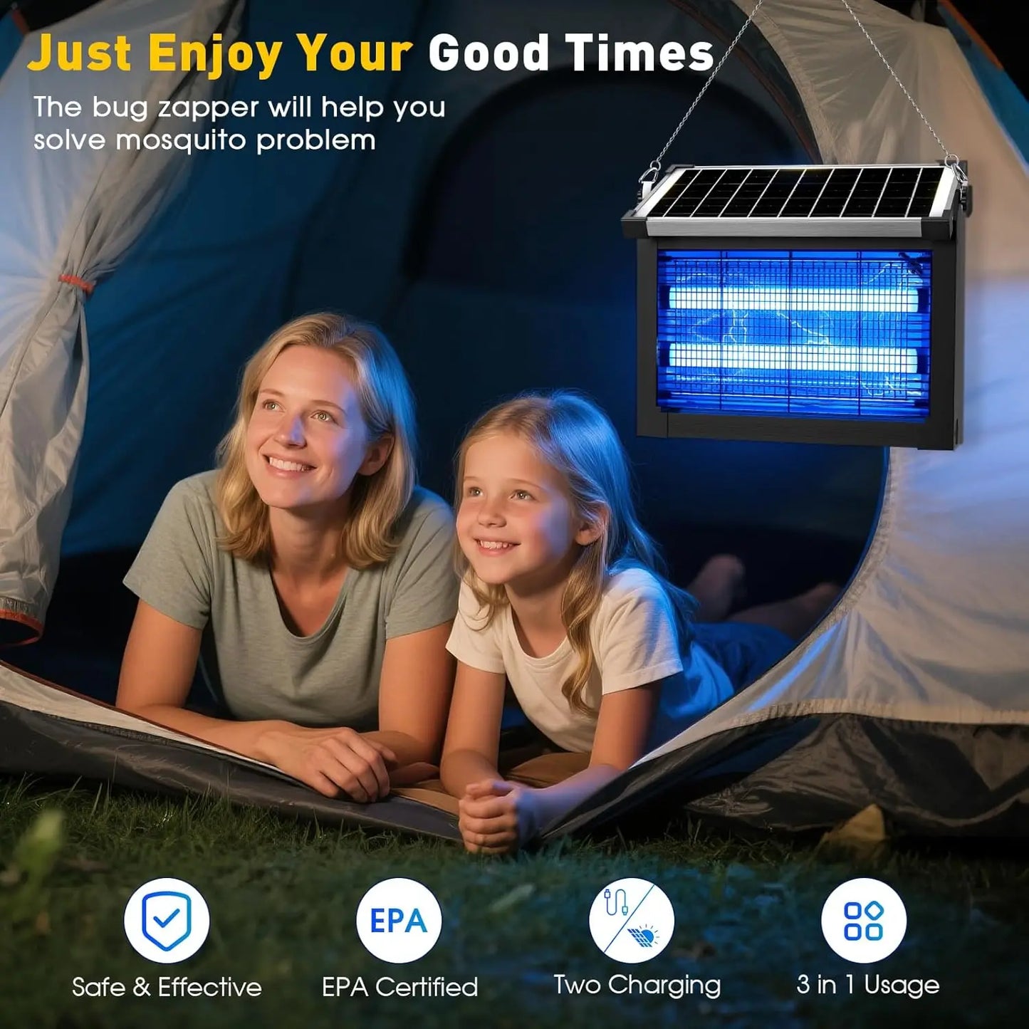 JOYINLED Outdoor Waterproof Portable Mosquito Trap 16/20/40W Solar Bug Zapper Outdoor Mosquito Zapper for Backyard Patio Camping