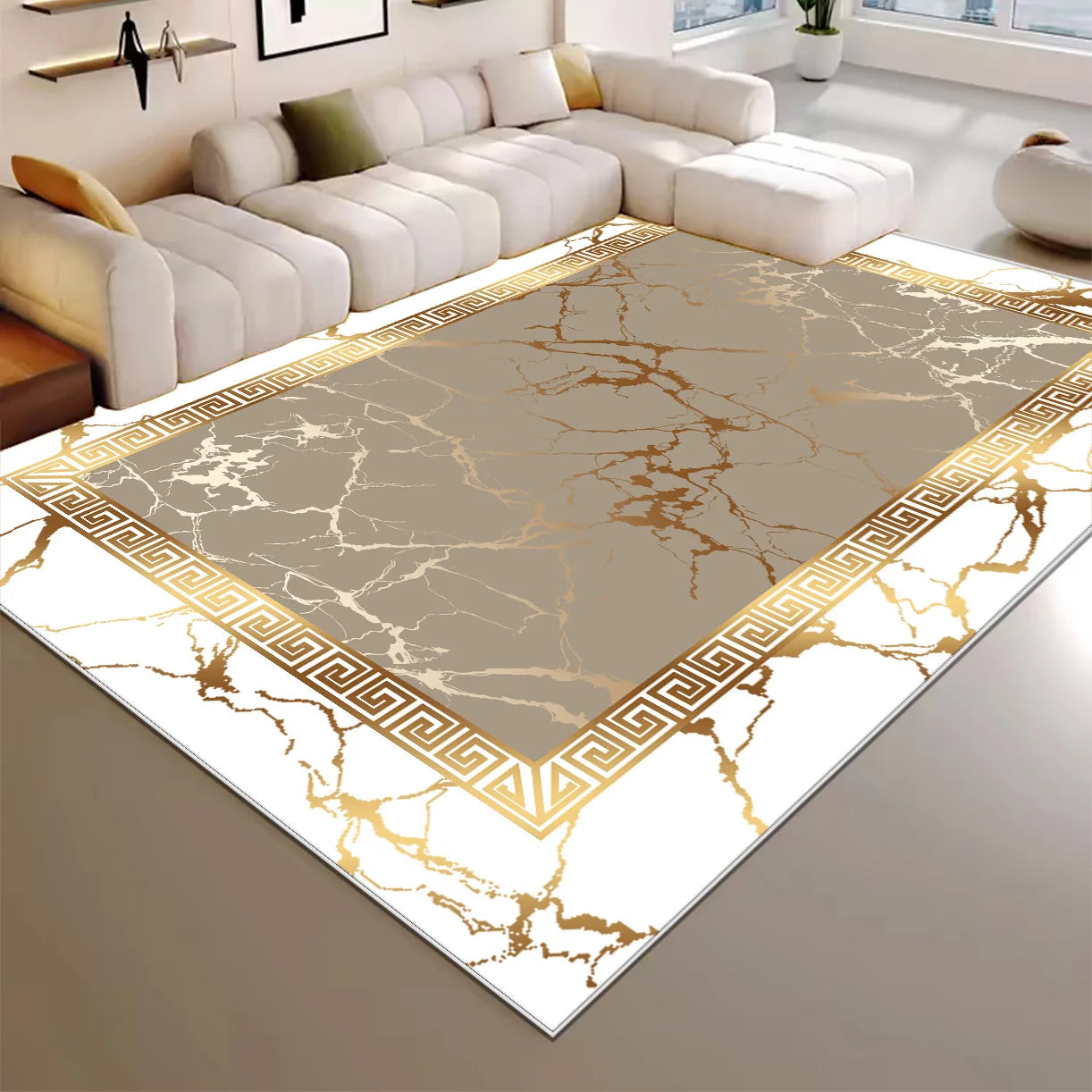 High-end Luxury Living Room Carpet 200x300cm Large Area Rugs Room Decor Golden Floor Mats Washable European Tatami Mat Non-slip