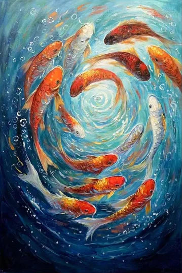 Abstract Large Blue School Of Fish Canvas Painting 3D Texture Underwater World Fish School Art Posters Prints Modern Home Decor