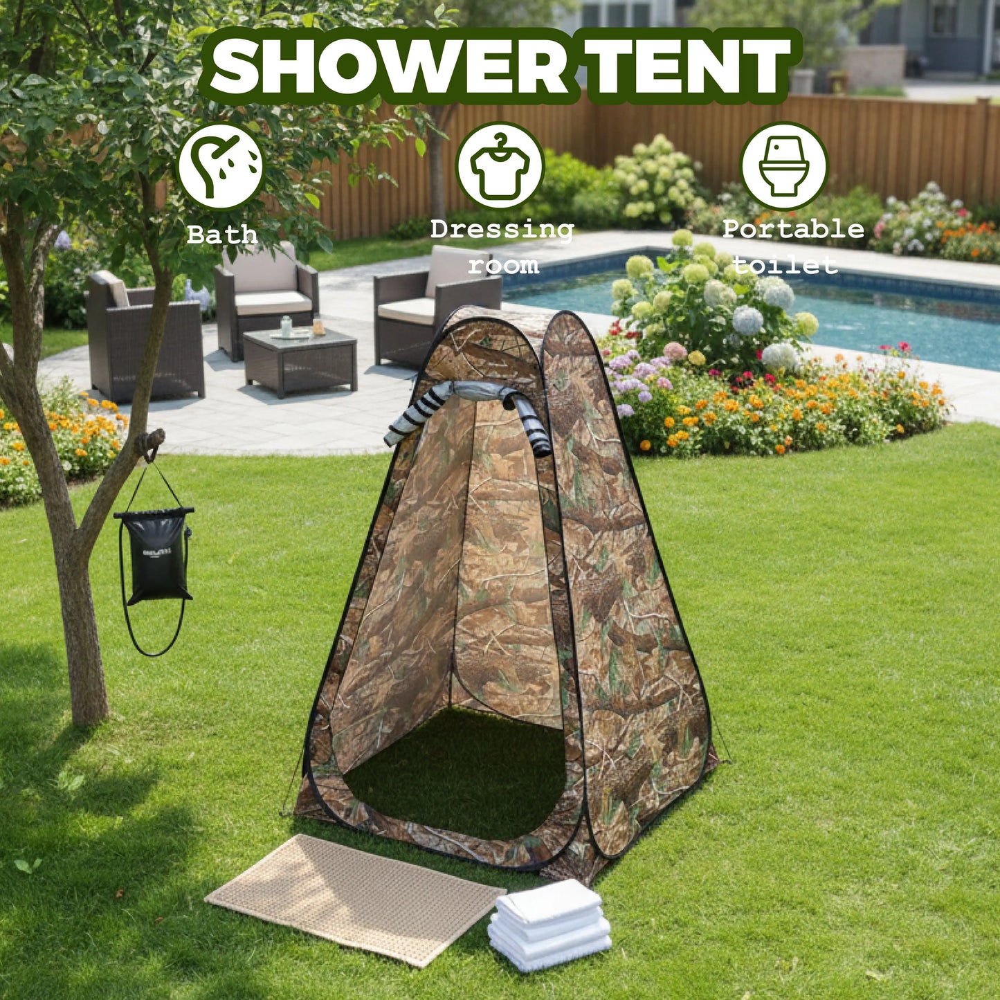 Portable Pop-Up Privacy Tent Outdoor Shower Camping Toilet Rain Shelter Easy Setup Foldable with Storage Bag