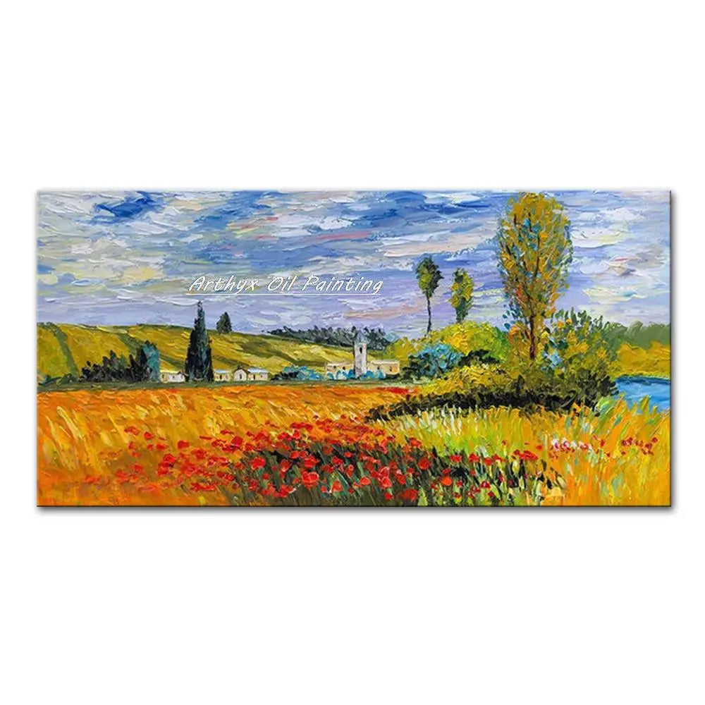 Arthyx,Handpainted Night Knife Oil Painting On Canvas,Wall Art,Modern Abstract Landscape Picture For Living Room Home Decoration