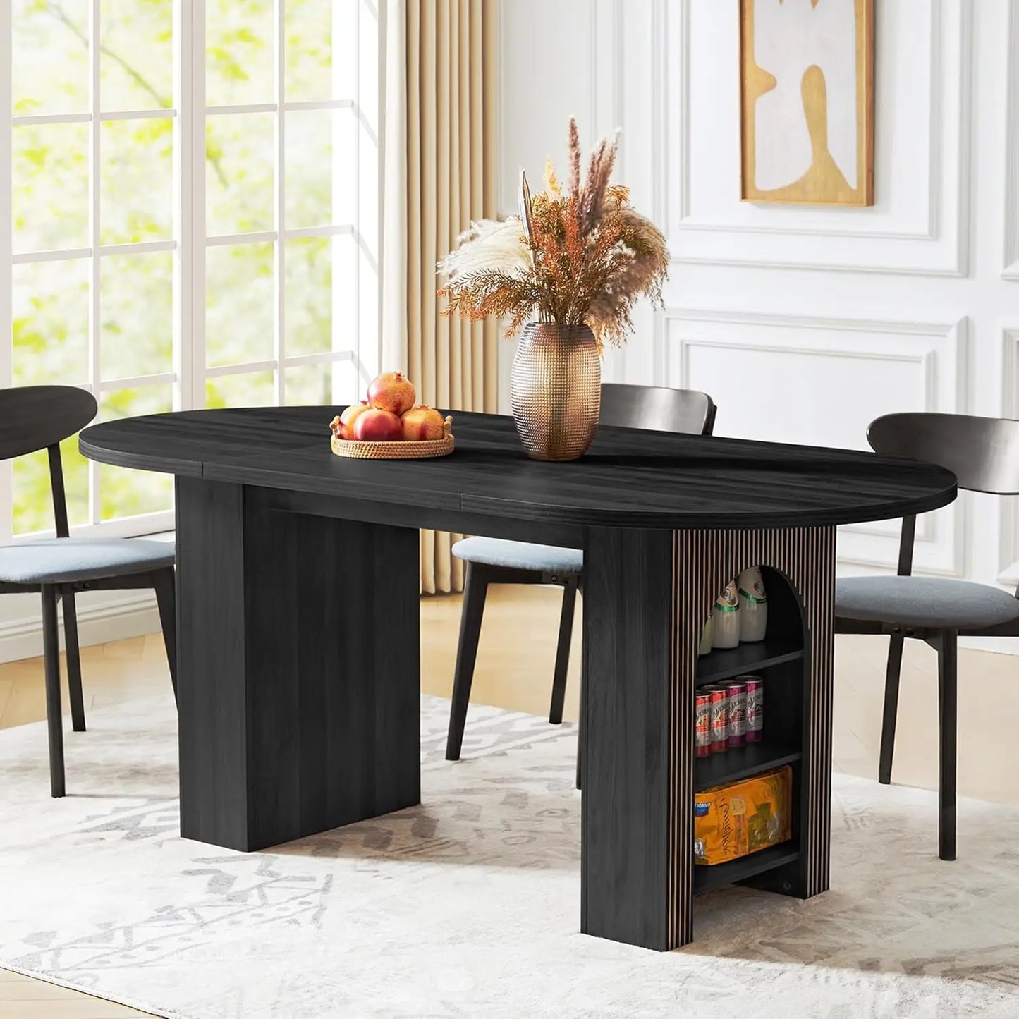 Extendable Dining Table 41-78in Seats 4-8 Round Expandable Kitchen Fluted Base Modern Oval Dining Room Living Room, Customized