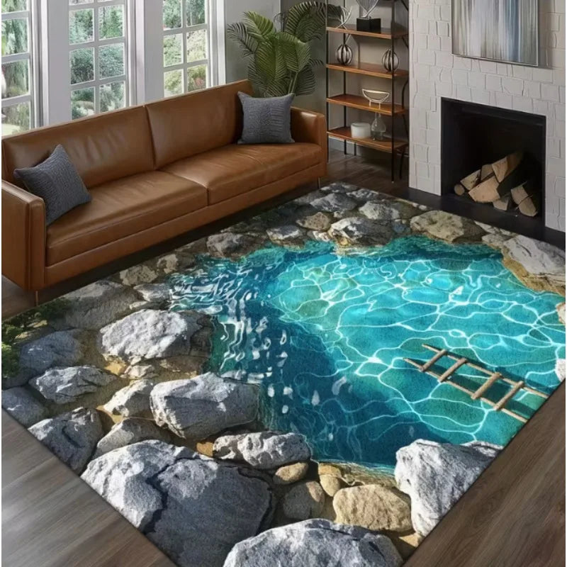 Flannel Printed 3D Sinkhole Ship Rug Ocean Adventure Theme Living Room Carpet Soft Fleece Floor Mat Home Decor Unique Area Rugs