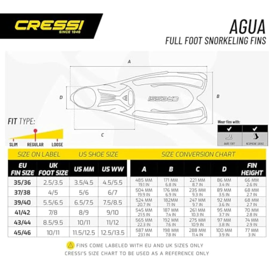 Adult Snorkeling Fins with Self-Adjustable Comfortable Full Feet Pocket Perfect for Traveling Agua: Made in Italy