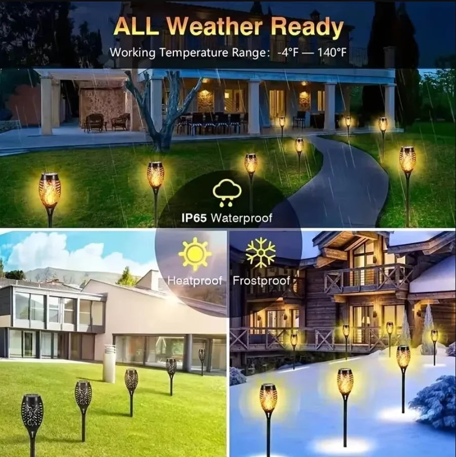 1-12PCS 12LED Solar Flame Torch Lights Flickering Light Waterproof Garden Decoration Outdoor Lawn Path Yard Patio Floor Lamp