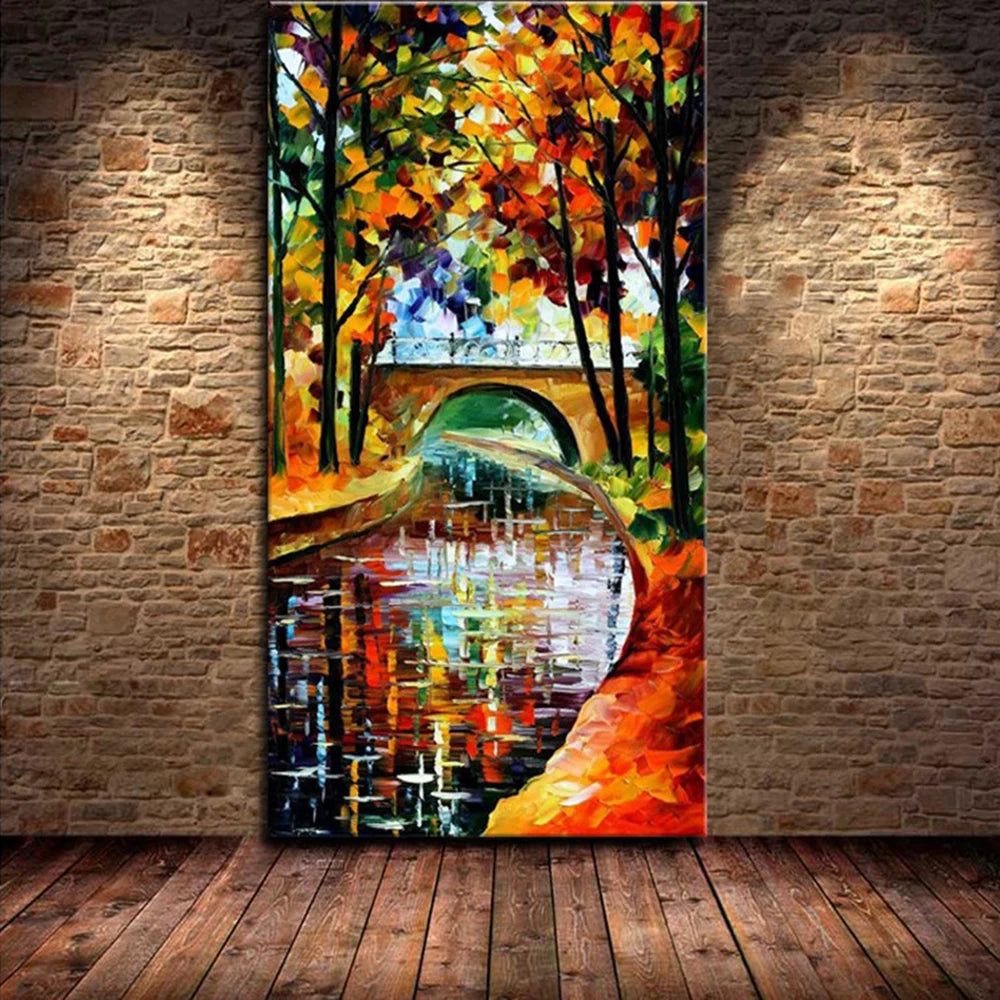 Arthyx,Handpainted Night Knife Oil Painting On Canvas,Wall Art,Modern Abstract Landscape Picture For Living Room Home Decoration