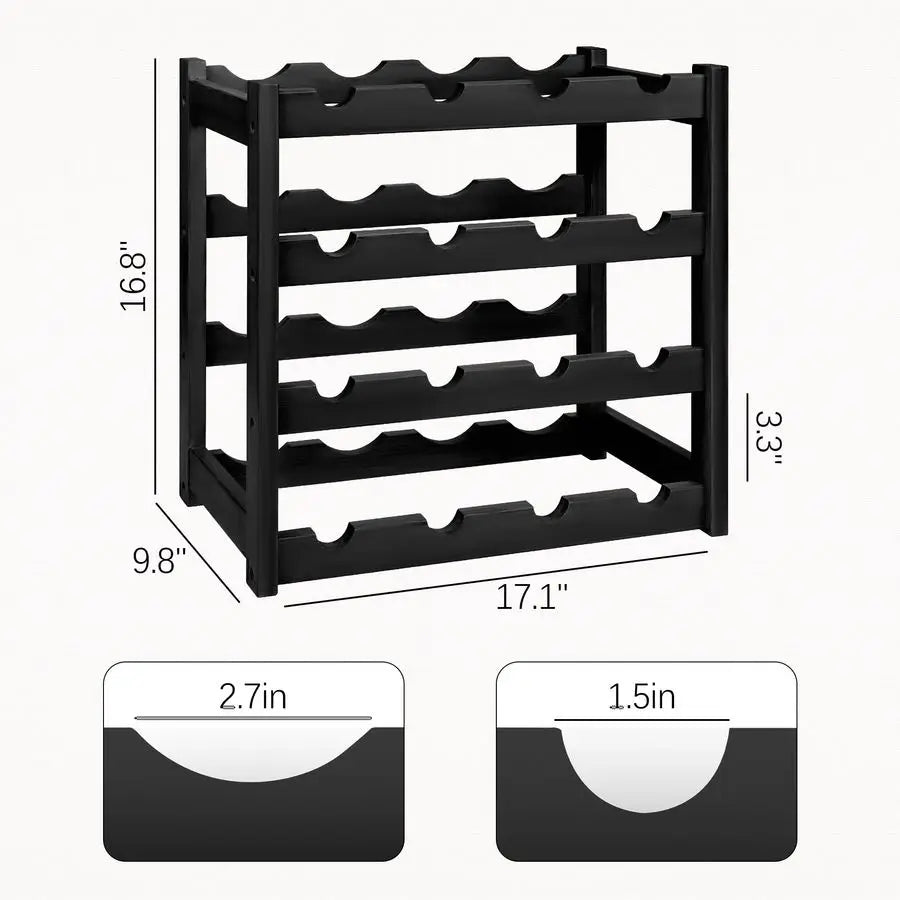 Wine Rack, 4Tier Bamboo Wine Racks Countertop,Sturdy and Durable Wine Storage Cabinet Shelf,16 Bottles Wine Holder for Kitchen P