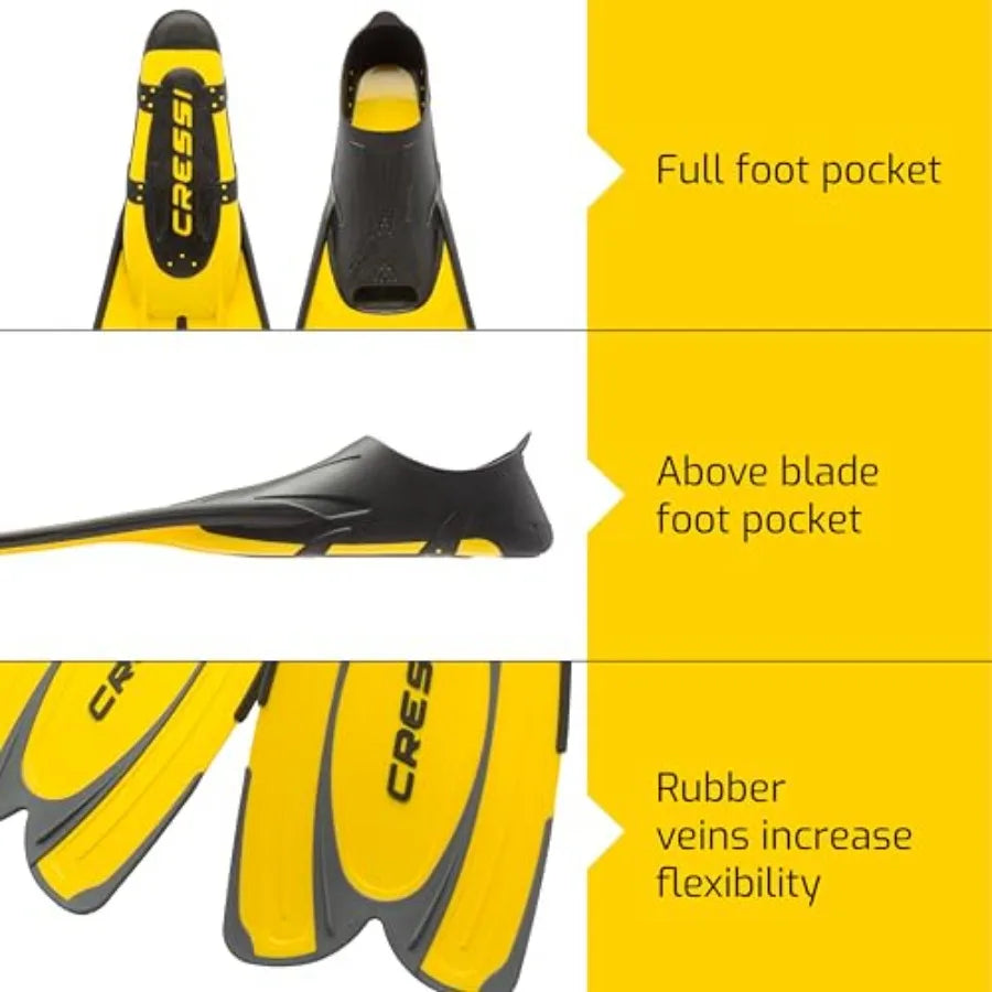 Adult Snorkeling Fins with Self-Adjustable Comfortable Full Feet Pocket Perfect for Traveling Agua: Made in Italy