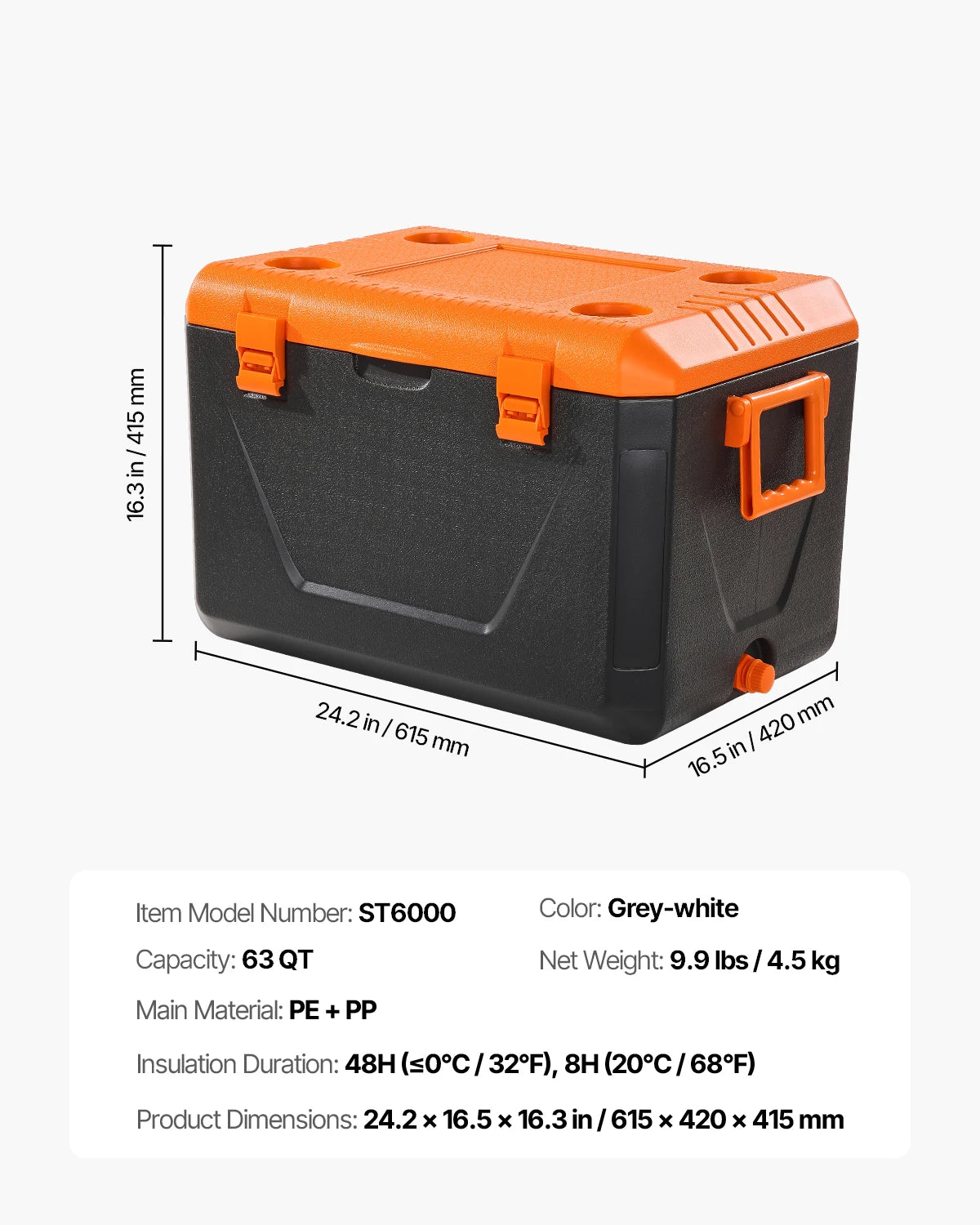 VEVOR Portable Cooler 21/26/38QT Hard Cooler with Ice Retention Heavy-Duty Handles and Cup Holder Suitable for Family Picnics