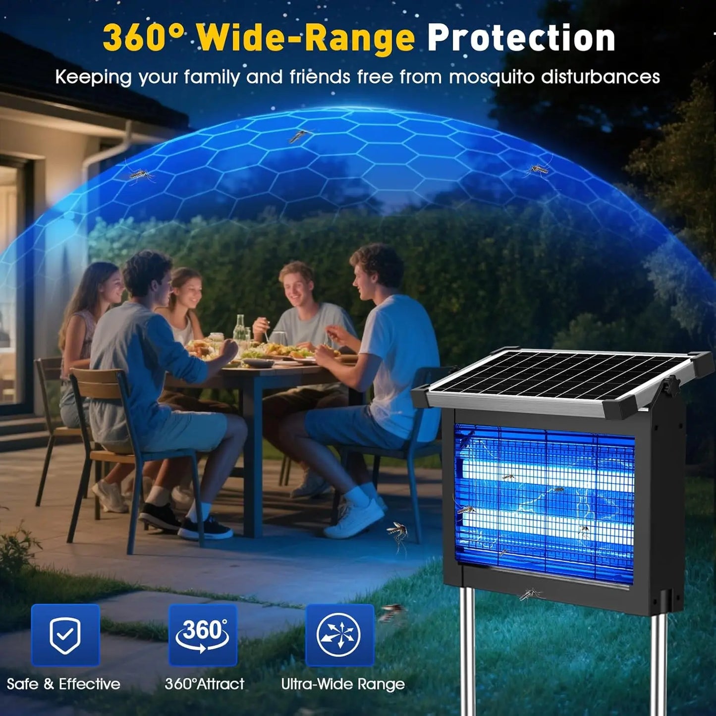 JOYINLED Outdoor Waterproof Portable Mosquito Trap 16/20/40W Solar Bug Zapper Outdoor Mosquito Zapper for Backyard Patio Camping