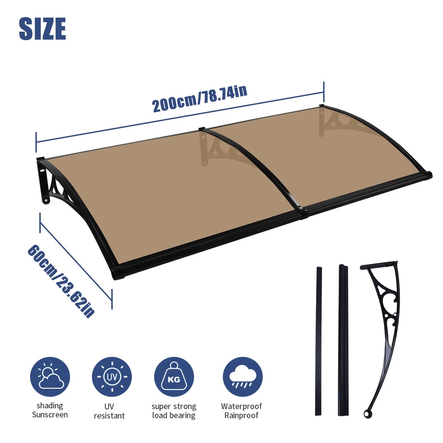 Awning for Door Entrance Strong Load-Bearing Capacity Door Awnings Exterior Long Service Life for Rain Snow Sunlight Protection