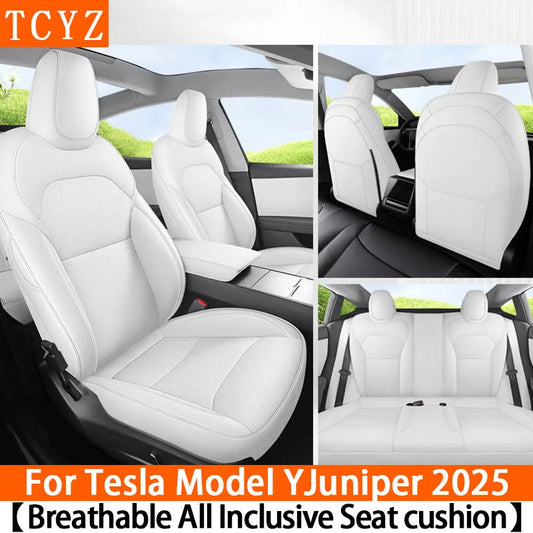 TCYZ For Tesla New Model Y Juniper 2025 Full Set Seat Covers Leather Breathable Car Seat Cover Cushion Protector Replacement