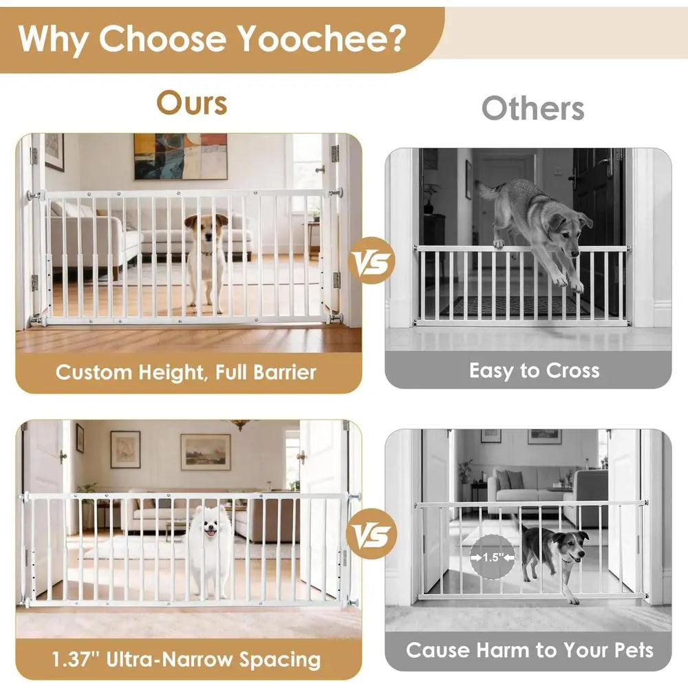Height Adjustable Dog Gate, 18.1-46 Wide, Metal, Step-Over Design for Small Pets, White