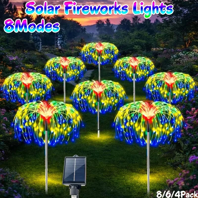 4/5/6Pack 480LED Solar Firework Lights Outdoor Smart Solar Garden Lights Starburst String Lights 8 Modes for Christma Decoration
