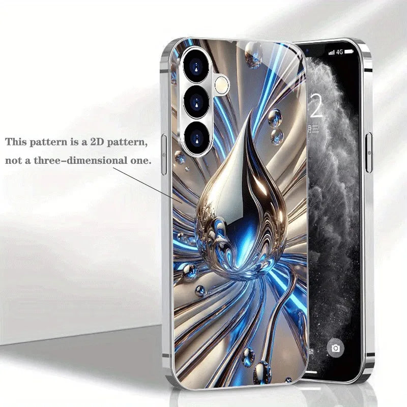 Blue Silver Fluid Drop Electroplated Silver Phone Case For Samsung Galaxy S26 S25 S24 S23 Ultra Plus FE Tempered Glass Cover