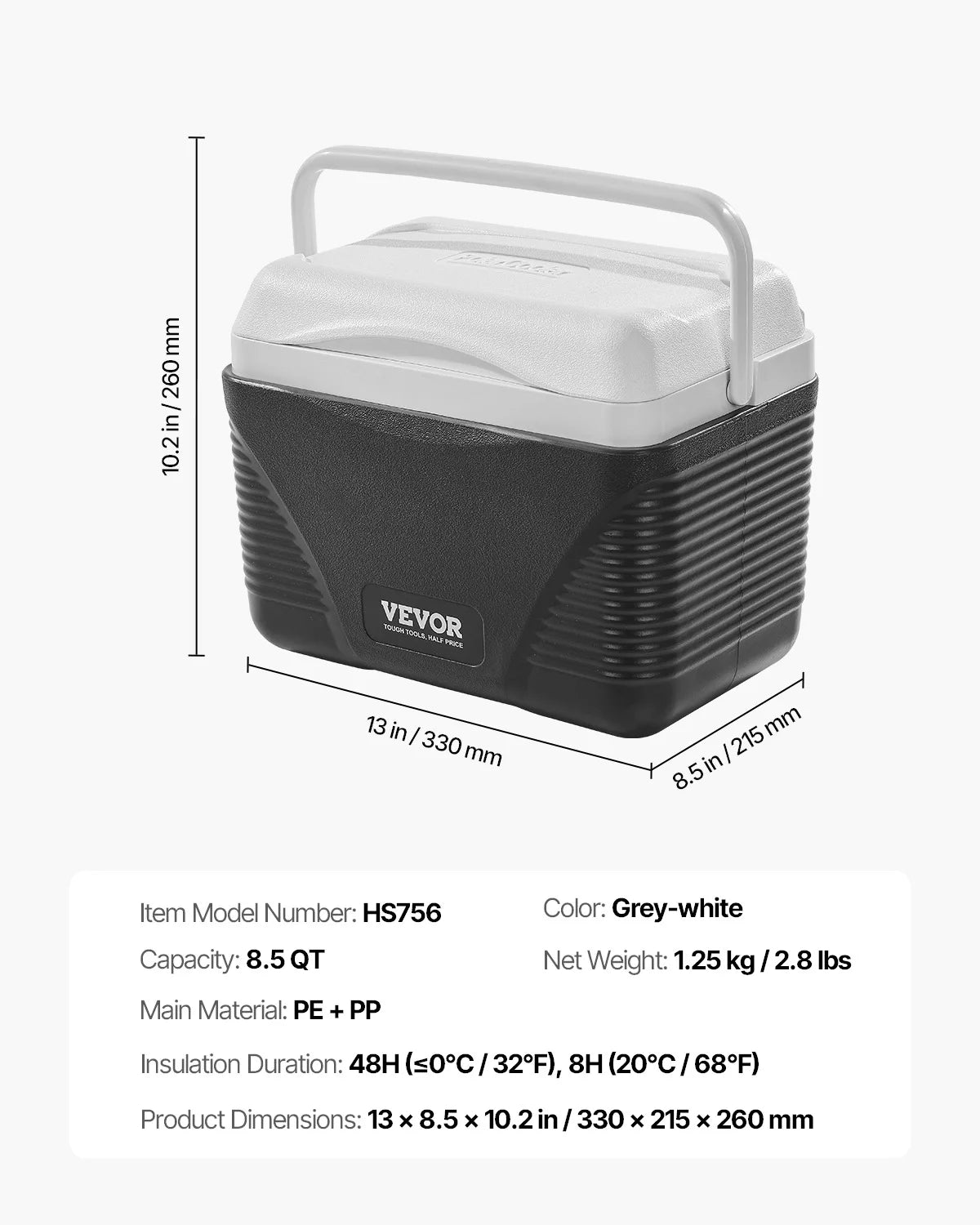 VEVOR Portable Cooler 21/26/38QT Hard Cooler with Ice Retention Heavy-Duty Handles and Cup Holder Suitable for Family Picnics