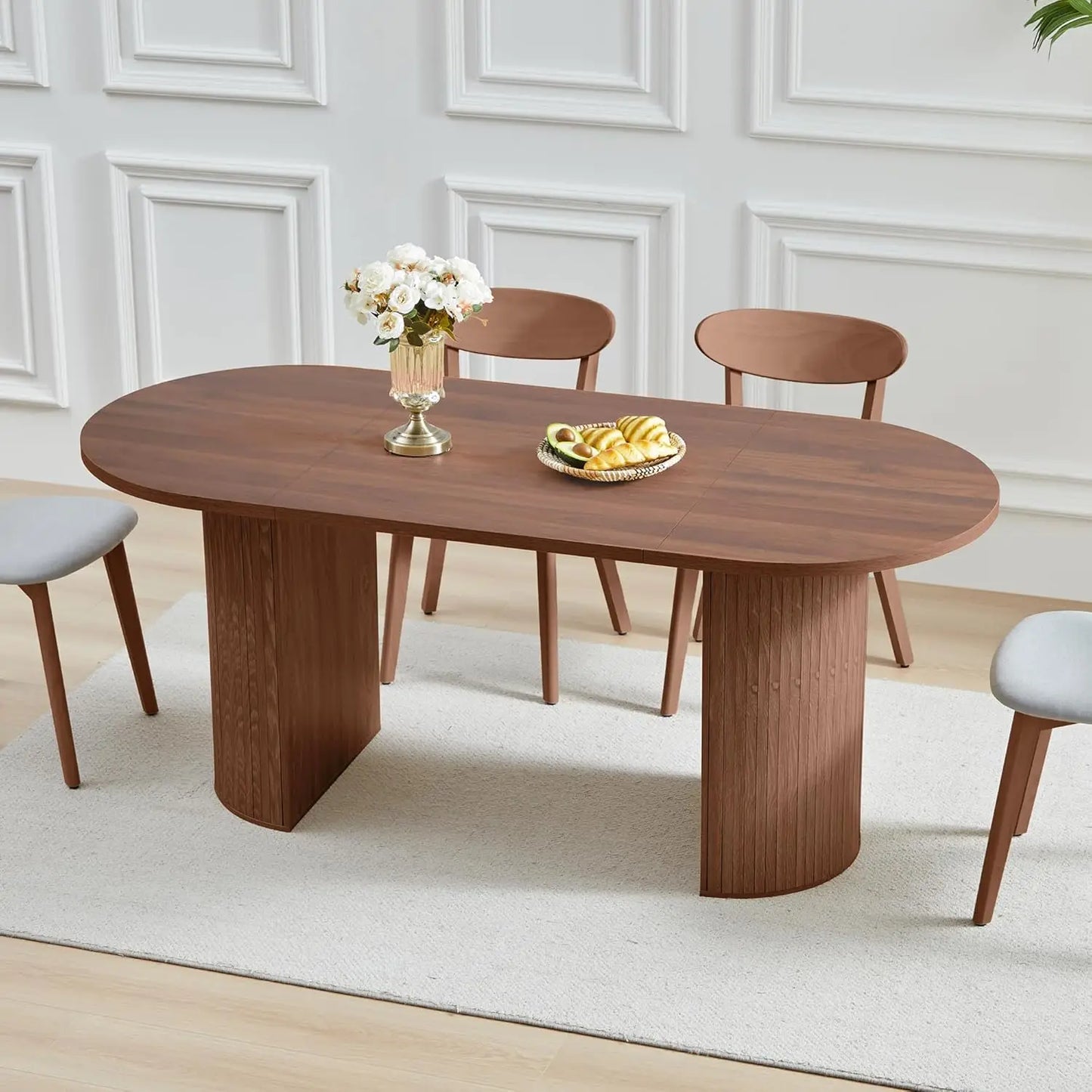 Extendable Dining Table 41-78in Seats 4-8 Round Expandable Kitchen Fluted Base Modern Oval Dining Room Living Room, Customized